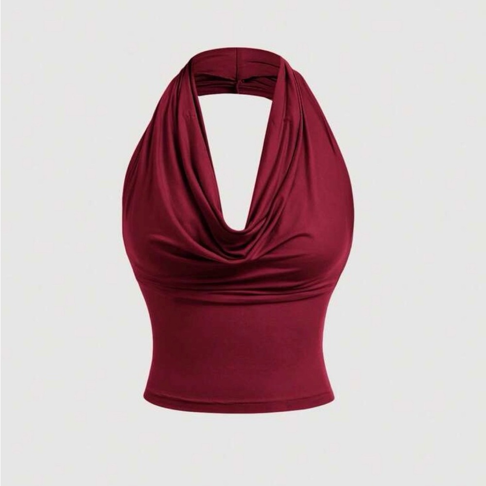 SHEIN Deep Red Halter Crop Top